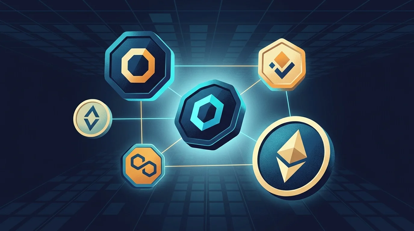 Concepto visual de las principales criptomonedas utilizadas en operadores internacionales: Bitcoin, Ethereum, USDT, Litecoin y Monero