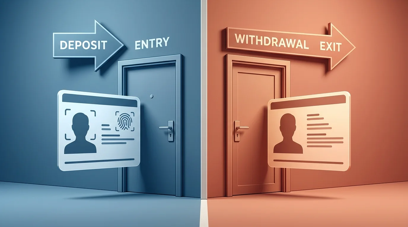 Concepto visual del momento de verificación KYC: previo al depósito en DGOJ frente a diferido a la retirada en internacionales